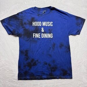 New! Tie Dye T Shirt Hood Music Fine Dining Blue Black‎ Graphic Tee
